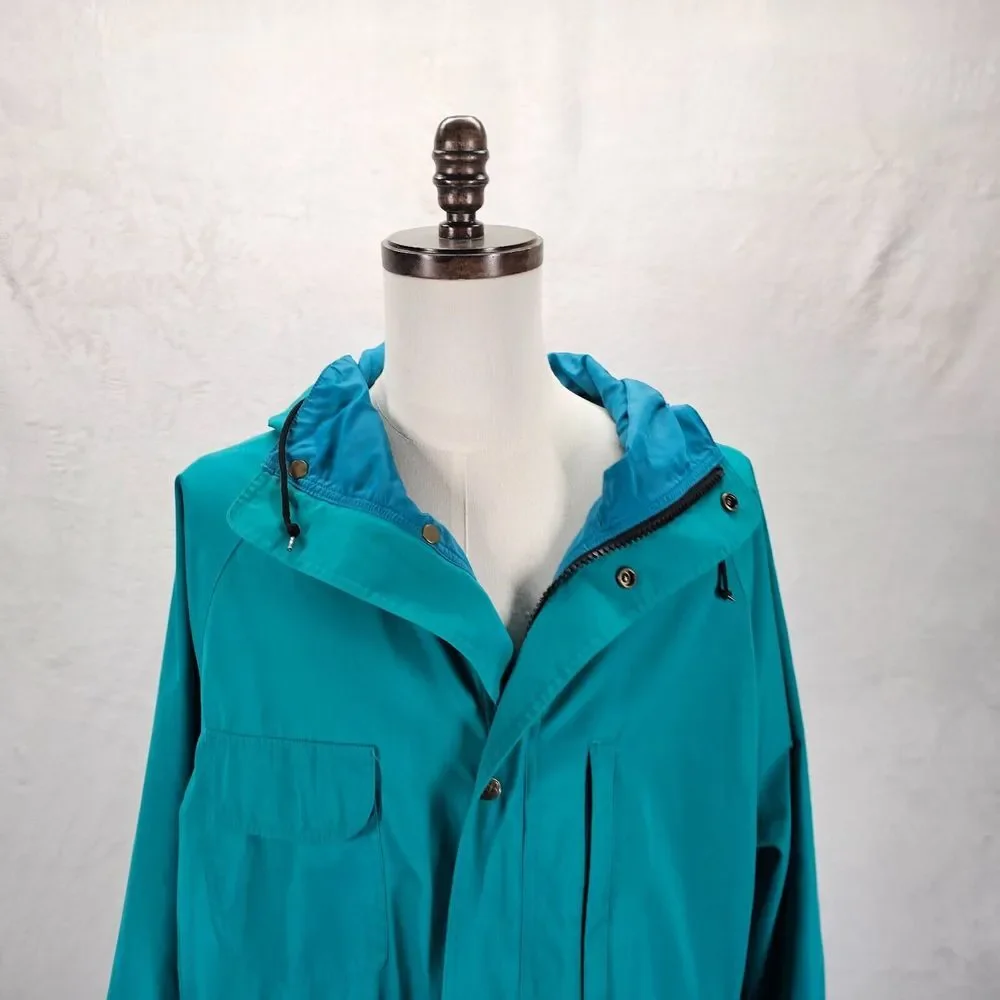 Eddie Bauer Blue Zip‎ Up Snap Hoodie Windbreaker Long Sleeve Pocket Men's Large